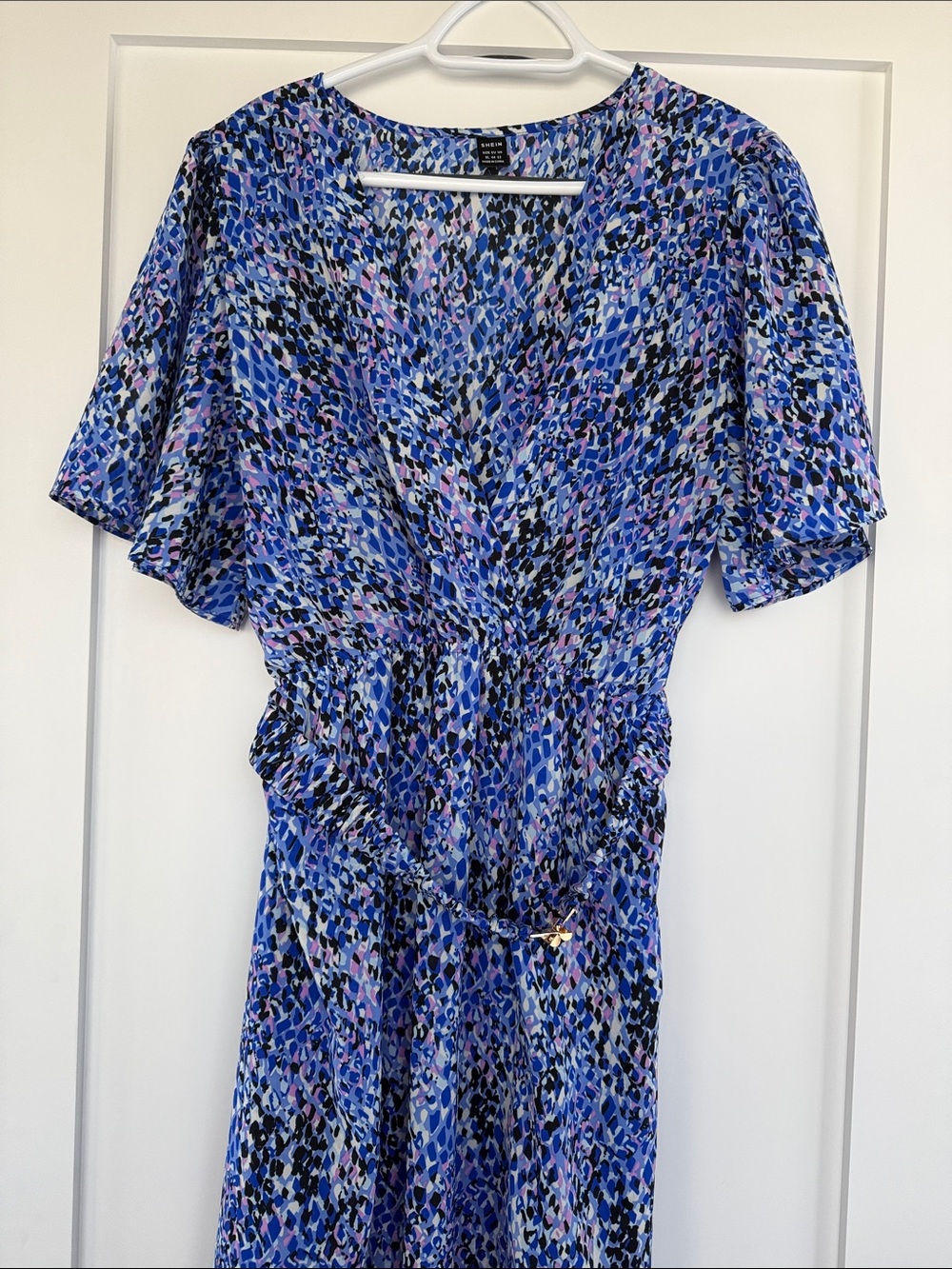 SHEIN Blue Multi-Color Abstract Print Midi Dress